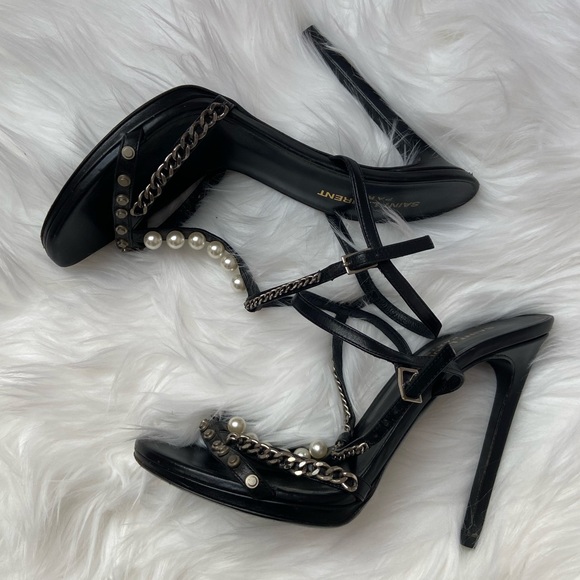 SAINT LAURENT SIGNATURE ALICE PEARL STUDDED HEELS - Picture 6 of 10